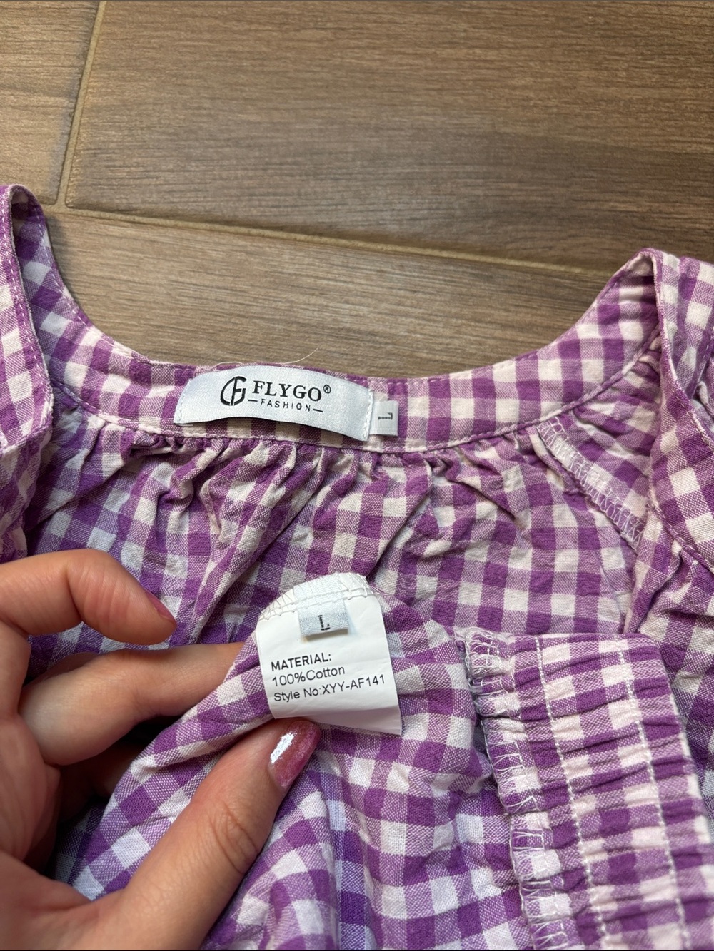 Lavender Purple Gingham Ruffle Pajama Set for Women - Picture 2 of 14